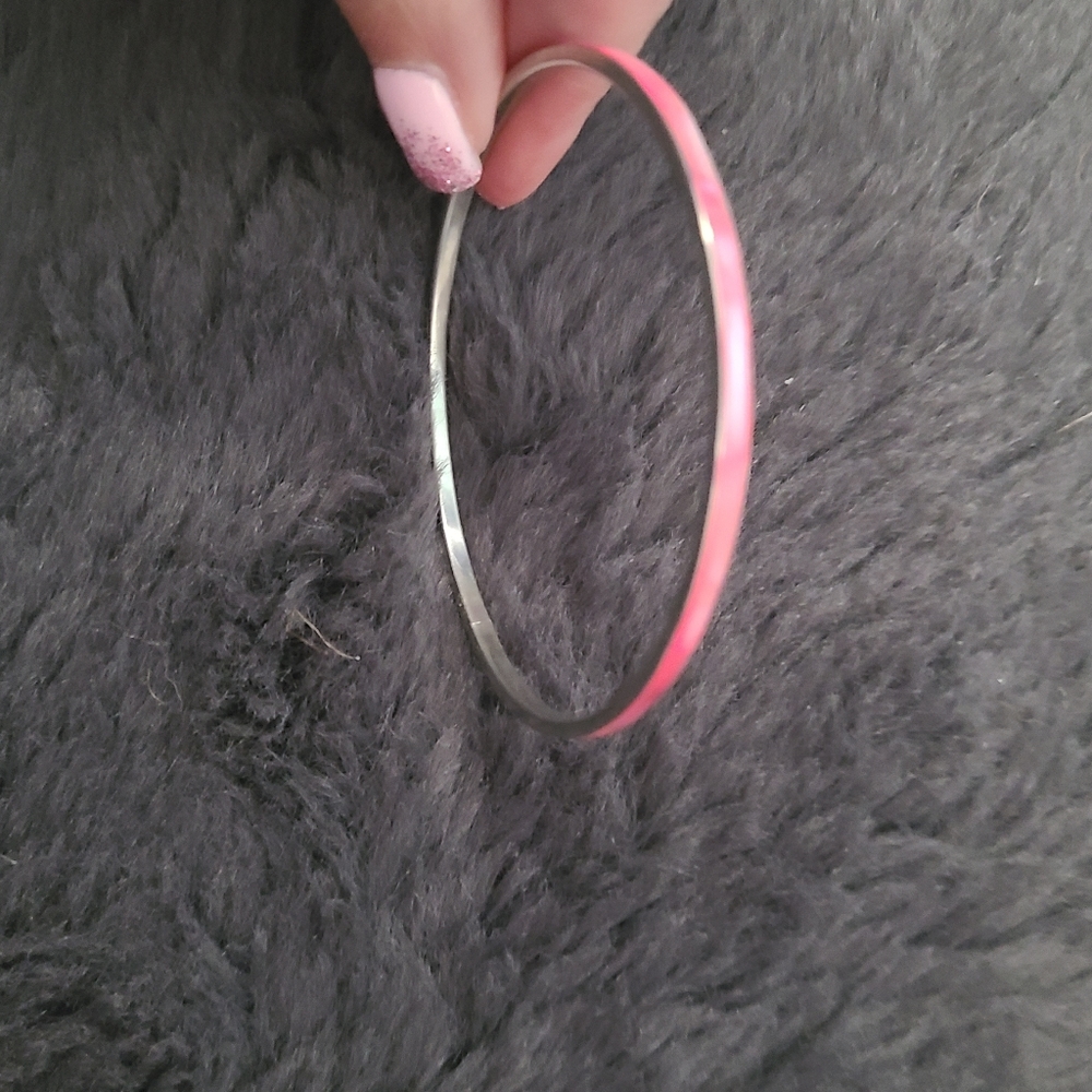 Silver Bangle with pink trim